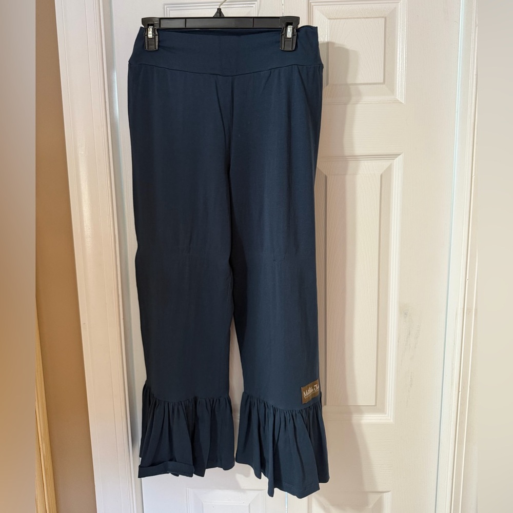 Matilda Jane Navy Blue Ruffle Bottom Pants. Euc. Med.